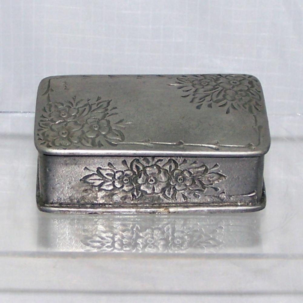 VTG- REIN ZINN 95% PEWTER Engraved Flowers TRINKET BOX - Picture 5 of 10
